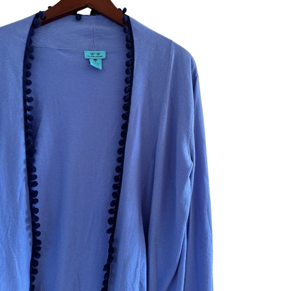TWO BEES CASHMERE New Ellery Pom Pom Cardigan Sweater Size Medium in Bright Blue - Picture 4 of 13